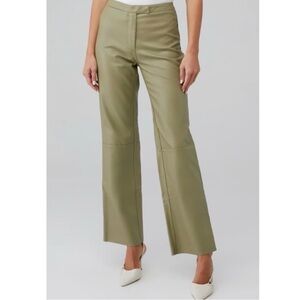 High-Rise Olive Boot‑Cut Faux Leather Pants